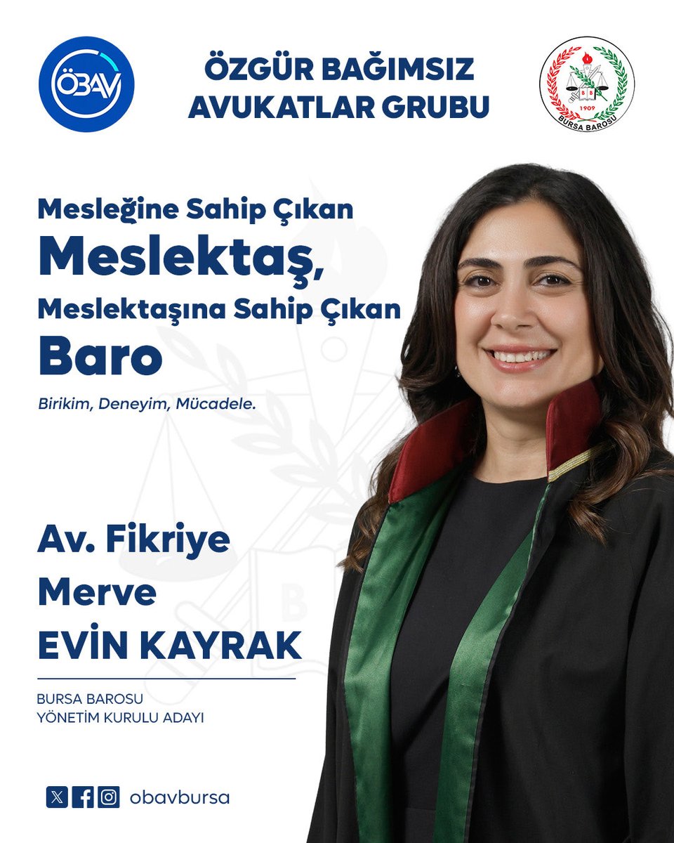 obavbursa's tweet photo. Değerli meslektaşlarımız 
Hukukun üstünlüğünü, avukatlık mesleğini, ülkeyi, yurttaşı, insan haklarını, laikliği,  özgürlüğü, demokrasiyi, doğayı, çevreyi, emeği, kadını, çocuğu, hayvanları ve  tüm yaşamı dert edinen; haksızlıklara karşı mücadele eden, korkmayan, boyun eğmeyen avukat ve Baro anlayışına sahip tüm adaylarımızla 17/18 Ekim' de yapılacak genel kurulumuzda Bursa Barosu yönetimine talibiz.

Saygılarımızla.

#özgürvebağımsızavukatlargrubu
#rengimizmavilistemizmavi

@aslievke