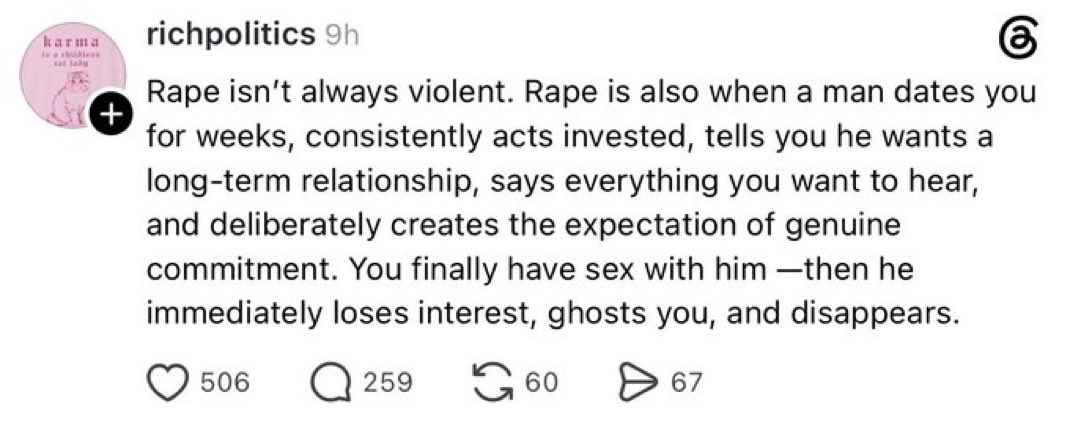 MarcheseMethods's tweet photo. Rape isn’t always violent. Rape is also when a woman texts you for weeks, consistently acts horny, tells you she wants to fuck you, says everything you want to hear, and deliberately creates the expectation of genuine desire. You finally take her out on a date — then she immediately loses interest, ghosts you, and disappears.