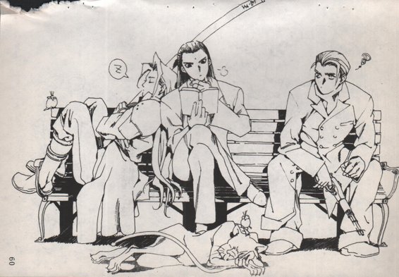 skydoggie_'s tweet photo. 看到了一本2001年的老漫画，里面竟然有一张这样的图，这个组合也太神奇了！
#ff7 #sephiroth #tseng #Rufus https://t.co/MeTrW0a7zA