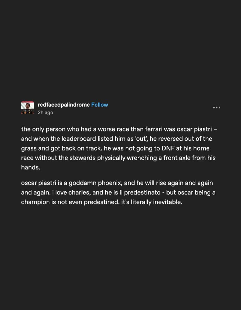 laurogeitabat's tweet photo. "oscar piastri is a goddamn phoenix, and he will rise again and again and again" https://t.co/WaYCU9fX7c
