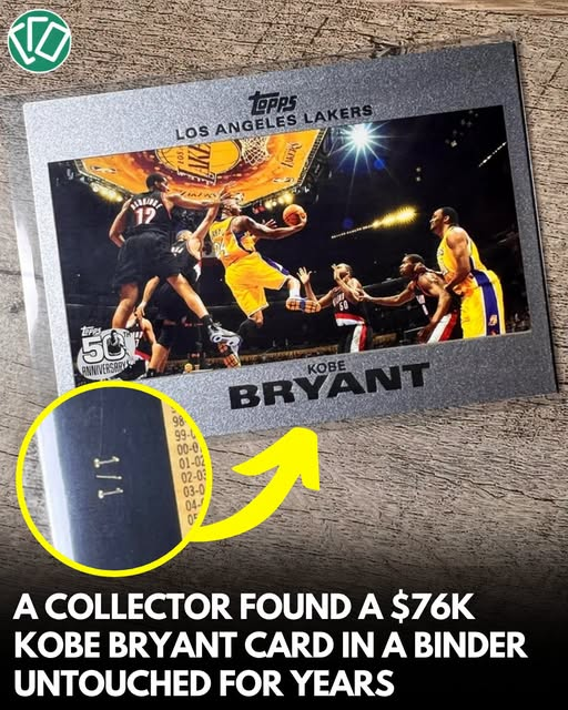 cards2corvette's tweet photo. A collector found a 1/1 Topps Silver Kobe Bryant in a  forgotten in a binder since 2007. After PSA grading, it sold at auction for $76,250

That’s my entire Corvette goal sitting in a binder lol

(I've checked, I don't have any Kobe's) https://t.co/8zt8OcXxp9