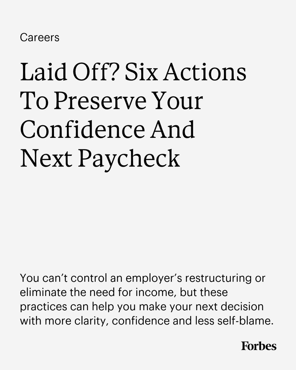 Forbes's tweet photo. Losing your job can shake your confidence, disrupt your routines and leave you wondering how to explain what happened. Here’s how to bounce back.
Read more: https://t.co/9TX4AAbD0Y https://t.co/1lzSHmkEwG