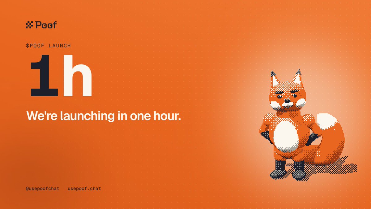 usepoofchat's tweet photo. 1 hour.

$POOF goes live on Meteora DBC in 60 minutes.

the CA will be posted here and on https://t.co/BfalK3af6I, nowhere else.
anything you see before that is fake.

🔔 notifications on. 🦊 https://t.co/G0eDA7mTQU