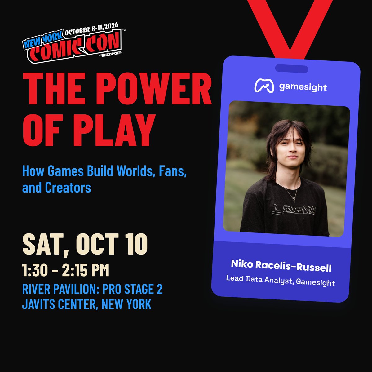 gamesight's tweet photo. Catch Gamesight's lead data analyst✨ Niko✨ at #NYCC this Saturday on a panel alongside creators @AbdallahNATION, @The_VivaVee, Julie Snyder, Miz Sylver, & Rich Gallup of Jackbox Games!
🔗👉https://t.co/GhnlG4vxoY

🧠 Interested in learning how to build relationships between brands and creators? Find our creator program ops manager, Jules Scott, on the floor supporting the Bandai Namco Creator Collective!