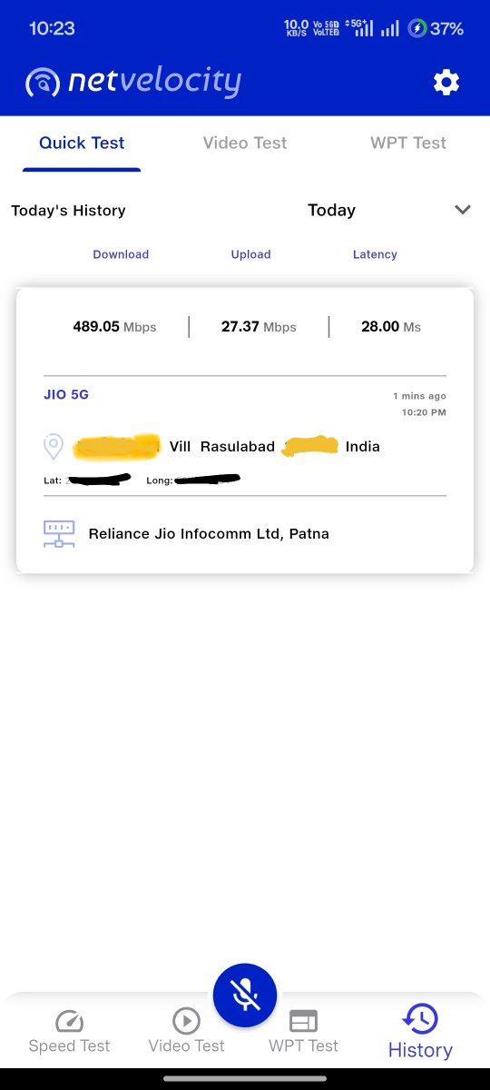 Ravi_Kant__'s tweet photo. @kunalstwt Can't speak for the whole country, but from my village in Purvanchal (UP), I've been on Jio 5G for 1.5 years at just ~$3.6/month. Getting ~490 Mbps with 28 ms latency. Starlink simply can't compete with Indian telecom pricing for everyday users. https://t.co/PNAL7MgFYc