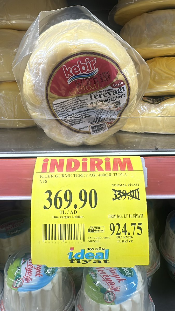 ZamHaberAjans's tweet photo. 359.90 TL’ye satılan Kebir Tereyağı indirime girerek 369.90 TL’ye yükseldi (!) https://t.co/rb0fVbbT3Z