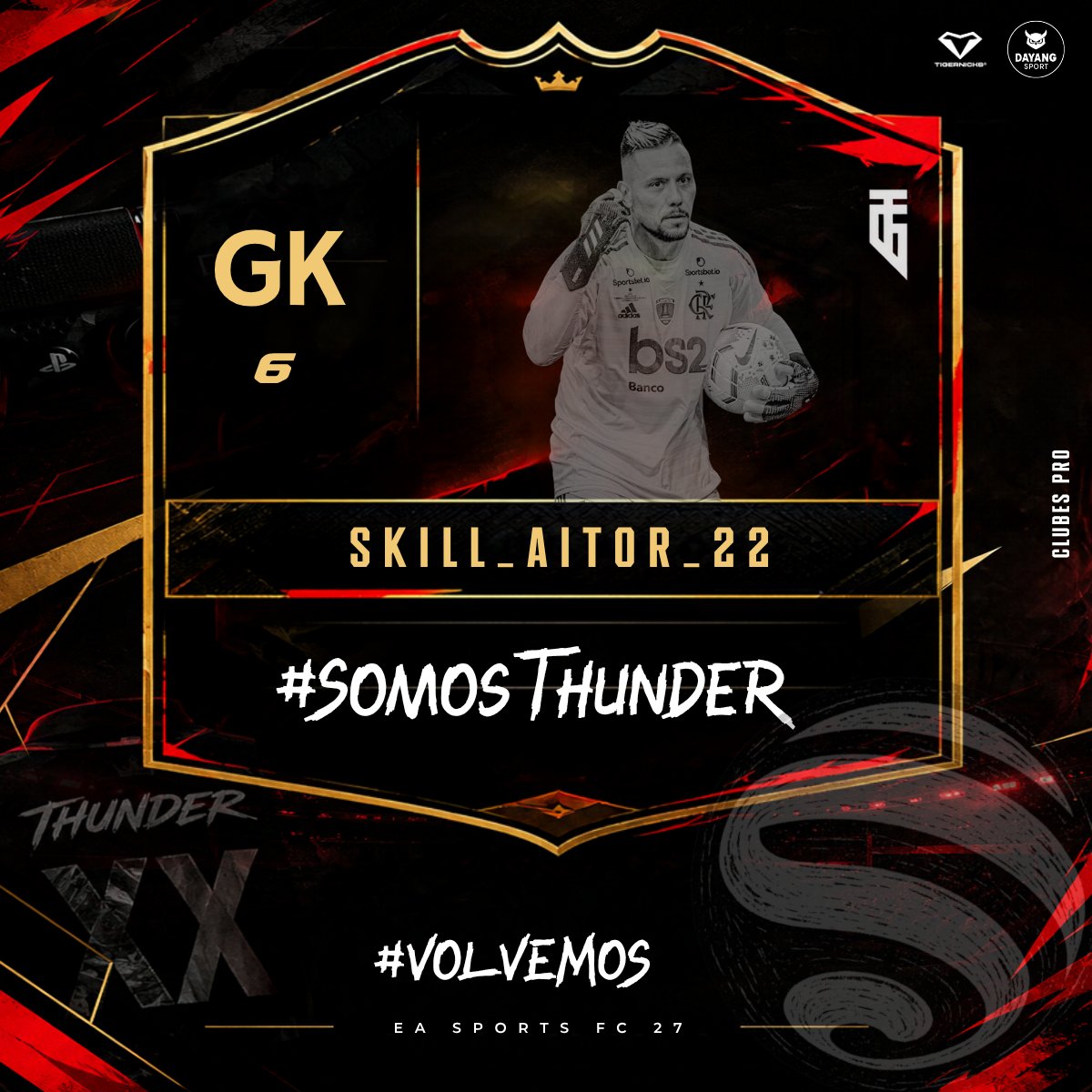 EsThundergaming's tweet photo. 🔴⚫ BAJO PALOS, NO SE PASA.

Toda gran plantilla necesita seguridad en su última línea.

🧤@Skill_AITOR_22 es nuevo jugador de Thunder Gaming para EA 27 y será uno de los dos porteros encargados de defender nuestra portería.

Reflejos.
Seguridad.
Carácter.
Porque cuando el rival consiga superar nuestra defensa, tendrá que enfrentarse a nuestro último muro. 🧱🧤
Bienvenido a Thunder. 🔴⚫

LA PORTERÍA ESTÁ EN BUENAS MANOS.

#ThunderGaming #EA27 #FC27 #Esports