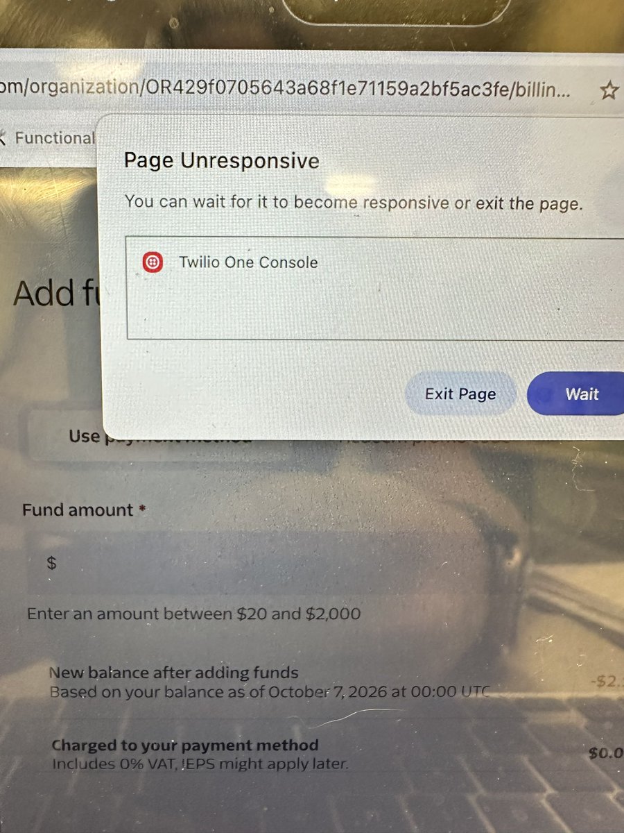 debysousa's tweet photo. @twilio it’s been over 12 hours that I can’t add funds to my account because your website is crashing. Your customer support is too slow and I can’t use my number because of this. Urgent issues should be addressed quicker than this. https://t.co/uuKc33QNbs