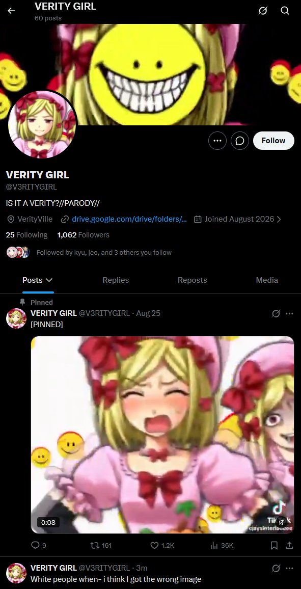 Kyou_Must_Die03's tweet photo. 1000 followers for a verity girl gimmick account😭😭😭😭😭 https://t.co/cFKvivaA4c