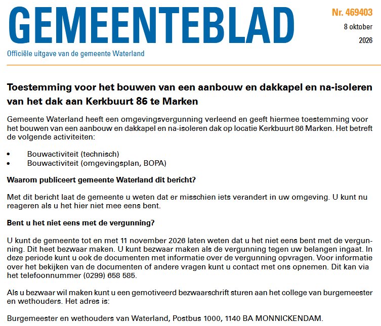 MarkerNews's tweet photo. Officiële mededelingen Waterland, kern Marken, week 41
https://t.co/dsLbJEmOUb #Marken #Waterland #GemeentebladWaterland #mededelingen #Kerkbuurt #dakkapel #isoleren #BOPA https://t.co/4fItbzRuoi