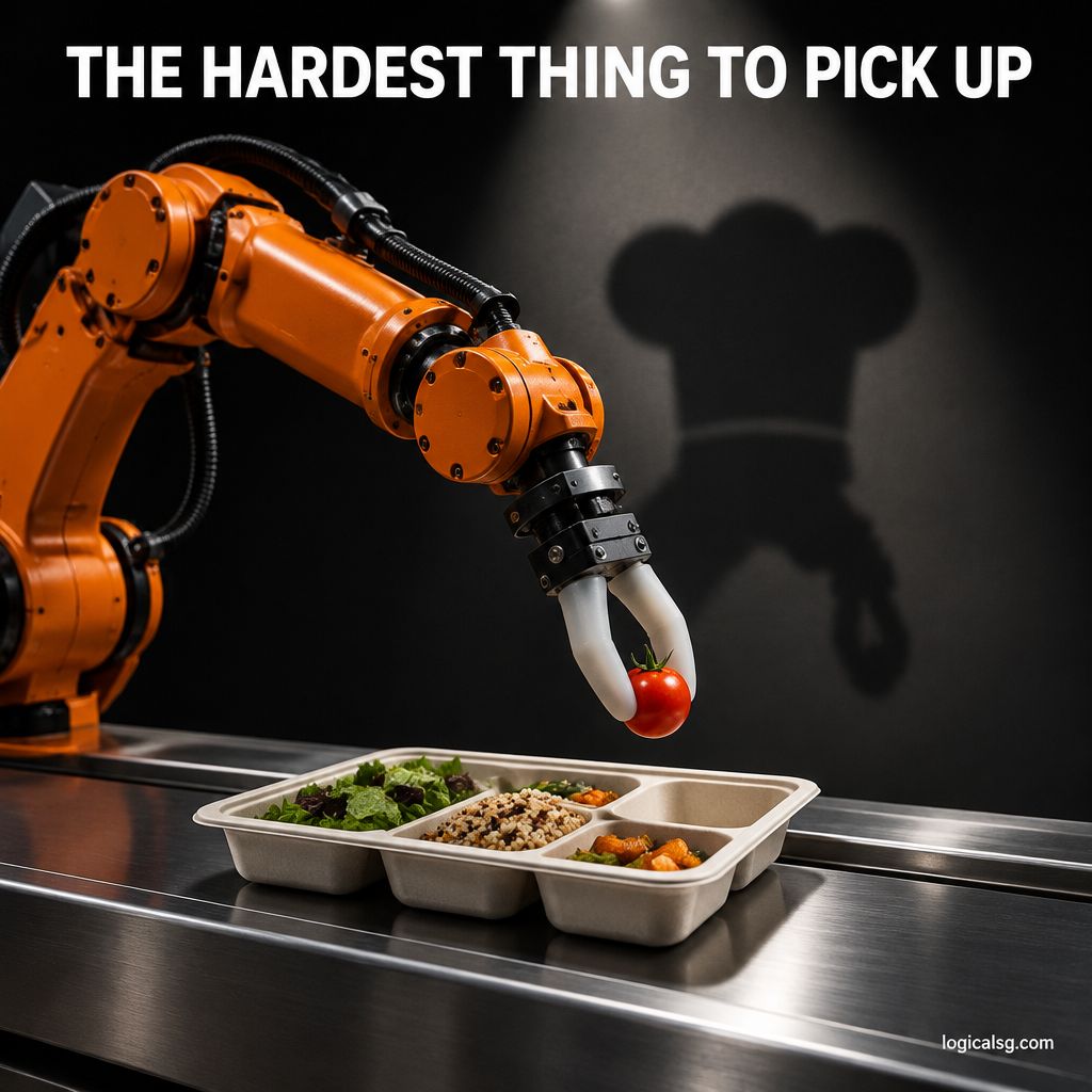 LogicalSG's tweet photo. The hardest thing for a robot to pick up? Lunch. Wet, soft, never the same twice.

Chef Robotics is building on NVIDIA Isaac Sim and cuMotion, and reports up to 60% higher labor productivity at customers.
https://t.co/tENNIpBU96

What's the hardest item on your line to automate? https://t.co/TpUgP8bZyU