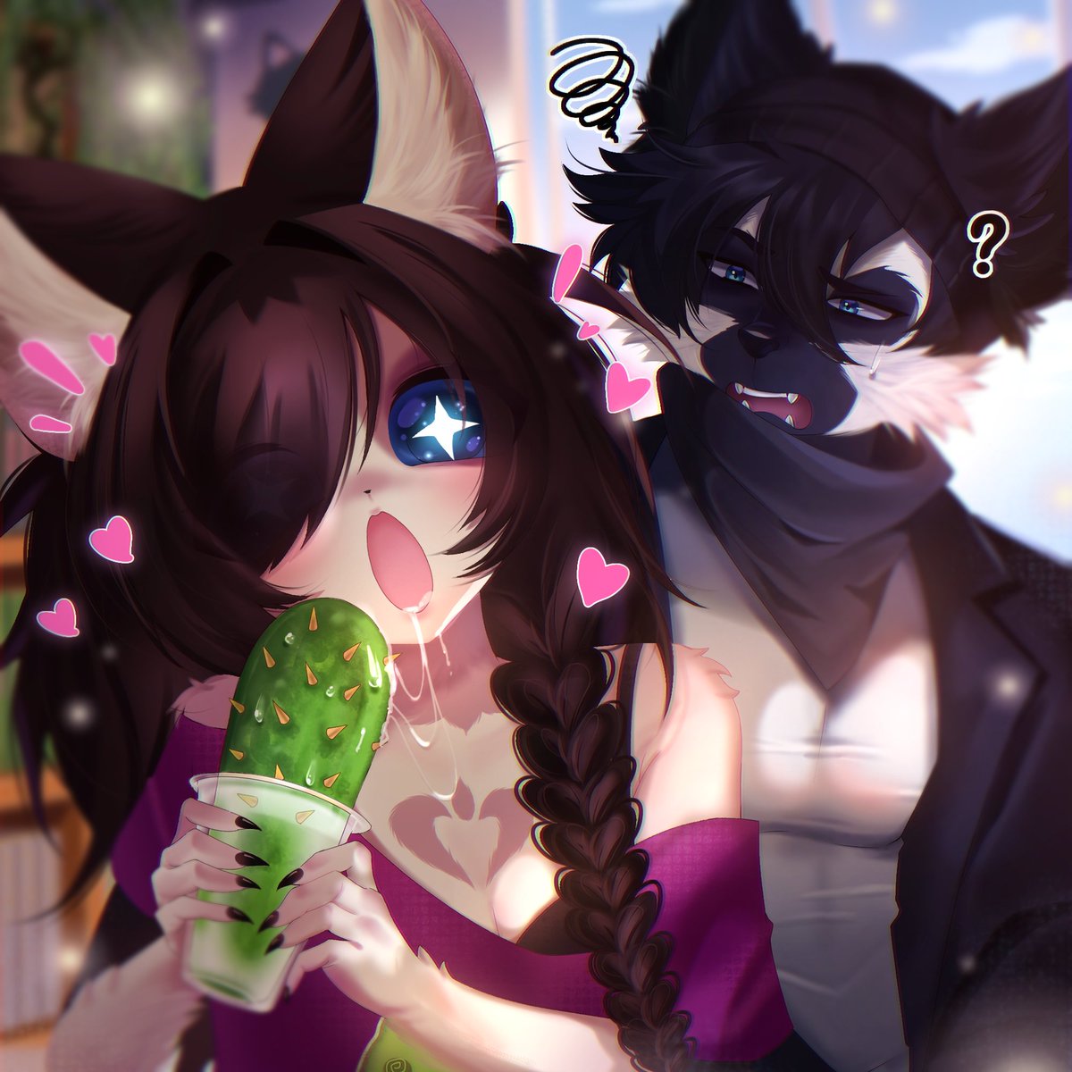 Junishi43's tweet photo. My fursona next to my friend's! 🫧✨
She loves prickly pear cactus 😭
#furryartㅤ #furryㅤㅤㅤ #furryarts #art https://t.co/A54EwPyiV3