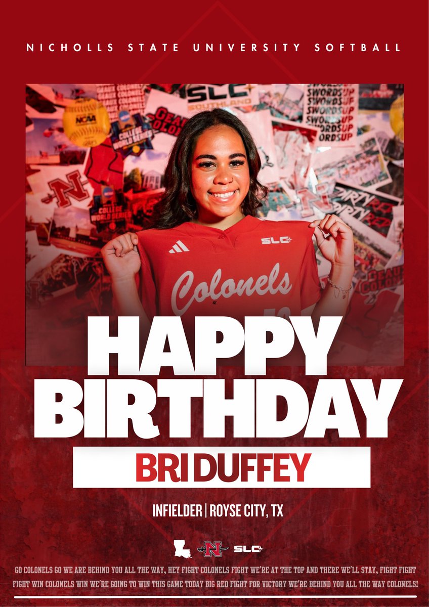 nicholls_sb's tweet photo. Happy Birthday to freshman infielder, Bri Duffey!🎉

We hope you enjoy your special day 🎂

#SwordsUp | #GeauxColonels⚔️ https://t.co/P53r9b4iTJ
