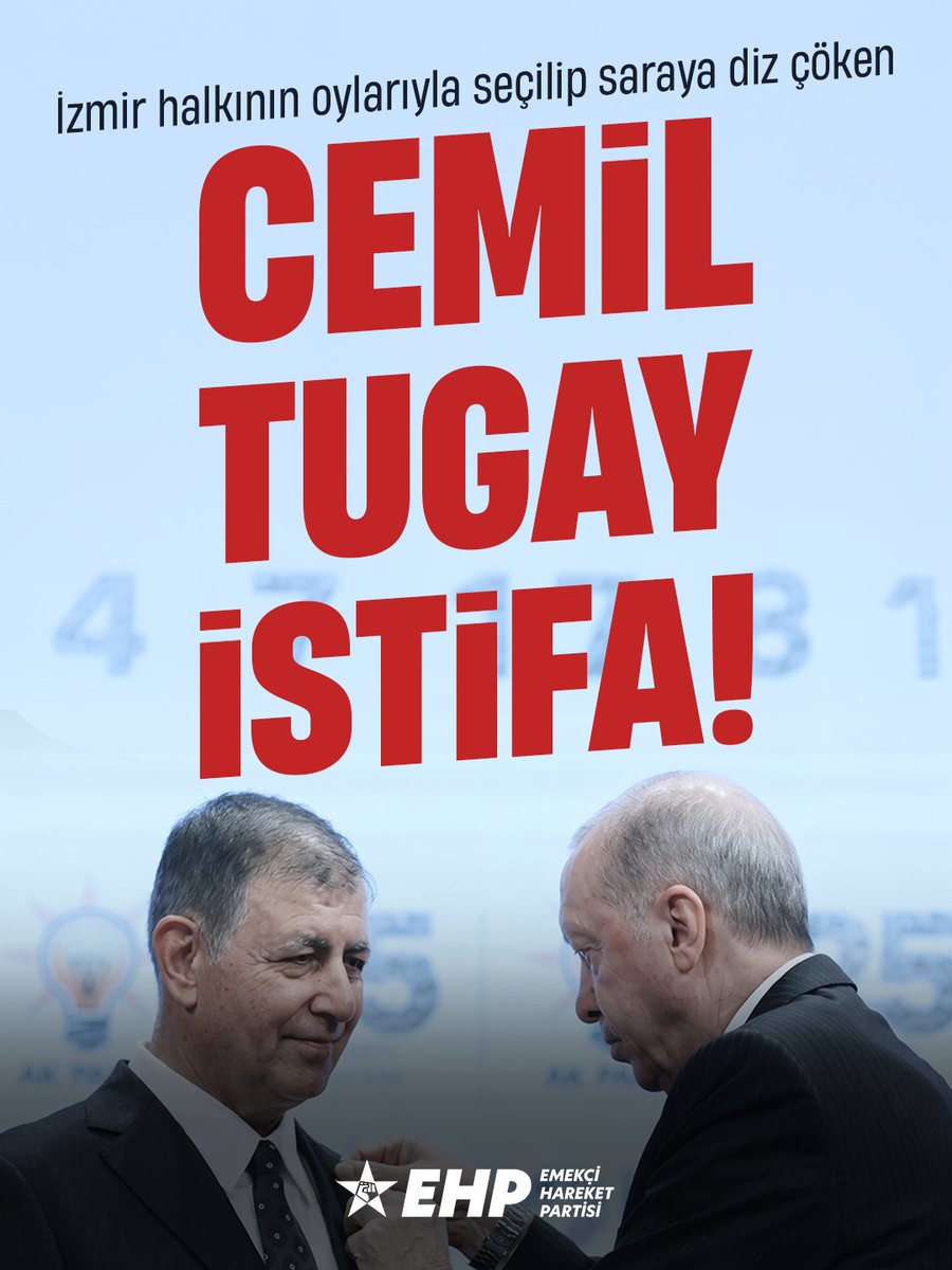 emekcihareketi's tweet photo. İzmir halkının oylarıyla seçilip saraya diz çöken Cemil Tugay istifa!

23 bin belediye işçisi greve çıktığında işçilerin karşısında grev kırıcılık yapan Cemil Tugay bugün de halkın oylarını saraya satıp AKP'ye geçiyor. Biz hep grevci İzmir işçisinin yanında olduk, şimdi de iradesine sahip çıkan İzmir halkıyla omuz omuzayız. Oylarımız koltuk hesabı için pazarlık konusu yapılamaz.