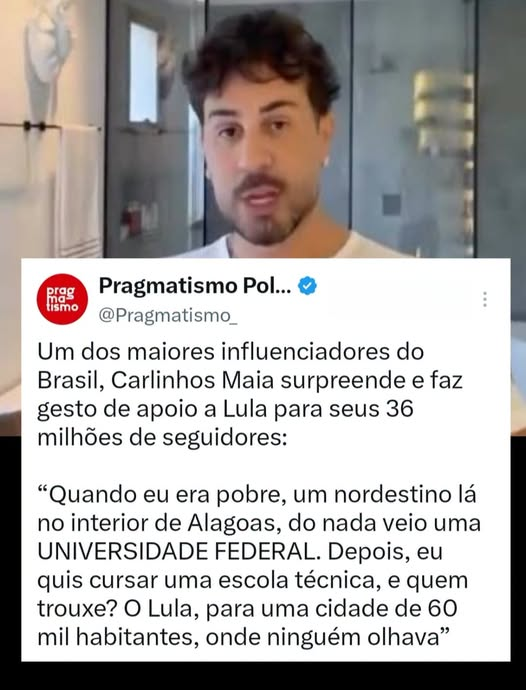 orlandoguerreir's tweet photo. Carlinhos Maia é um dos maiores influenciadores digitais do Brasil. Só no Instagram, possui 36 milhões de seguidores. Ele já foi criticado no passado por não se posicionar. As pessoas diziam que ele mudou depois que ficou rico. Agora, resolveu fazer um desabafo e lembrou que o povo do Nordeste, sua região, foi historicamente esquecido, até que Lula assumiu a Presidência.
Para se ter uma ideia, Lula criou nos dois primeiros mandatos 14 novas universidades federais e 126 novos campi/unidades universitárias, além de 38 Institutos Federais. No governo Jair Bolsonaro, não houve criação de nenhuma universidade federal nem de nenhum novo Instituto Federal.