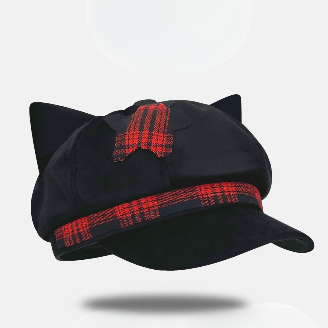Belchic7's tweet photo. Plaid bunny ears, cat ears &amp; strawberries🍓
Harajuku-style hats for fall &amp; winter🖤🐰🐱