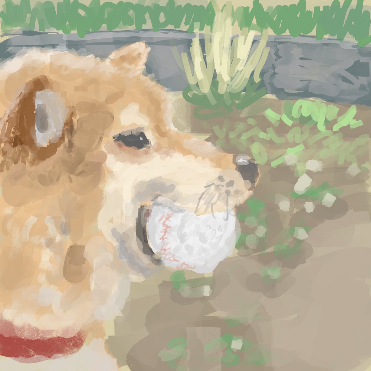 yapio15's tweet photo. ボールを拾ってご機嫌な犬　#イラスト https://t.co/xtQfft3ems