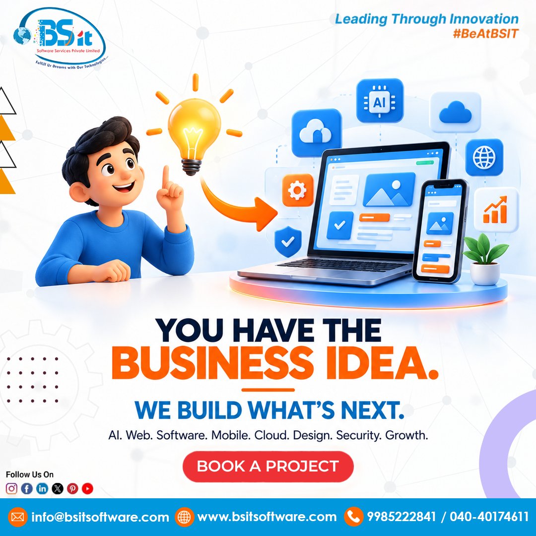 bsitsoftware's tweet photo. Have a business idea? Let’s build what’s next. 🚀

At BSIT Software Services, we help businesses turn ideas into practical digital solutions across web, software, mobile, AI, cloud, design, and security.

Have a project in mind? Let’s build it.

#BSIT #SoftwareDevelopment #DigitalTransformation