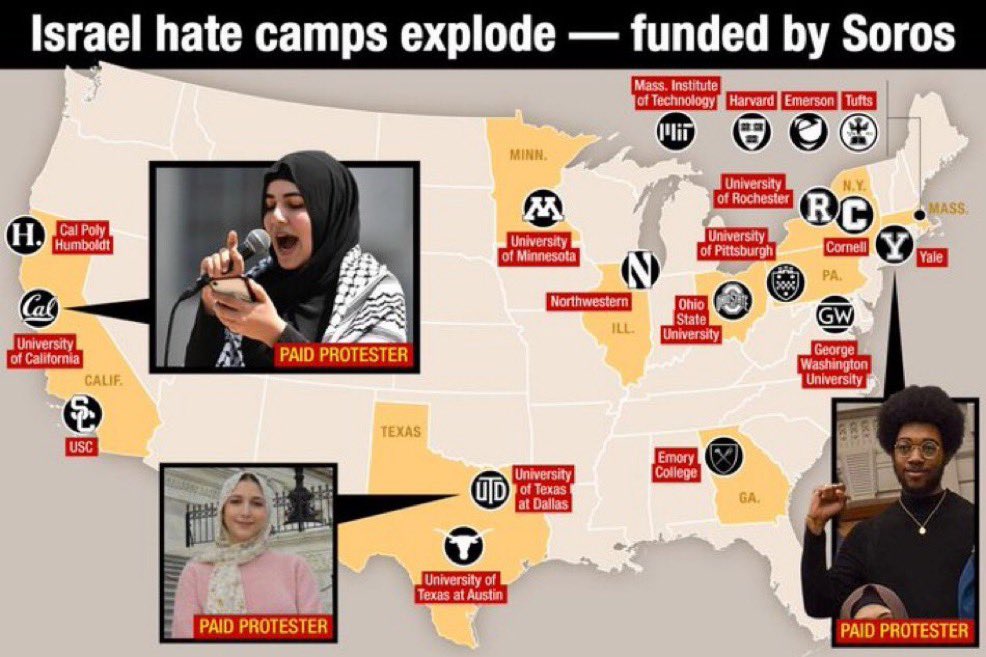 Look_DeeperHQ's tweet photo. TERROR: The occupation of college campuses across the US is a well organized and funded operation led by Soros-backed groups including Students for Justice in Palestine (SJP) and the US Campaign for Palestinian Rights (USCPR). The Soros-backed NGOs pay outside agitators $7800 and campus activists $3600 each. Half of the violent protestors who have been arrested nationally are not students but NGO affiliated agitators. Hamas is an internationally recognized terror group and with the help of these NGOs it is recruiting and radicalizing thousands of students across the country.