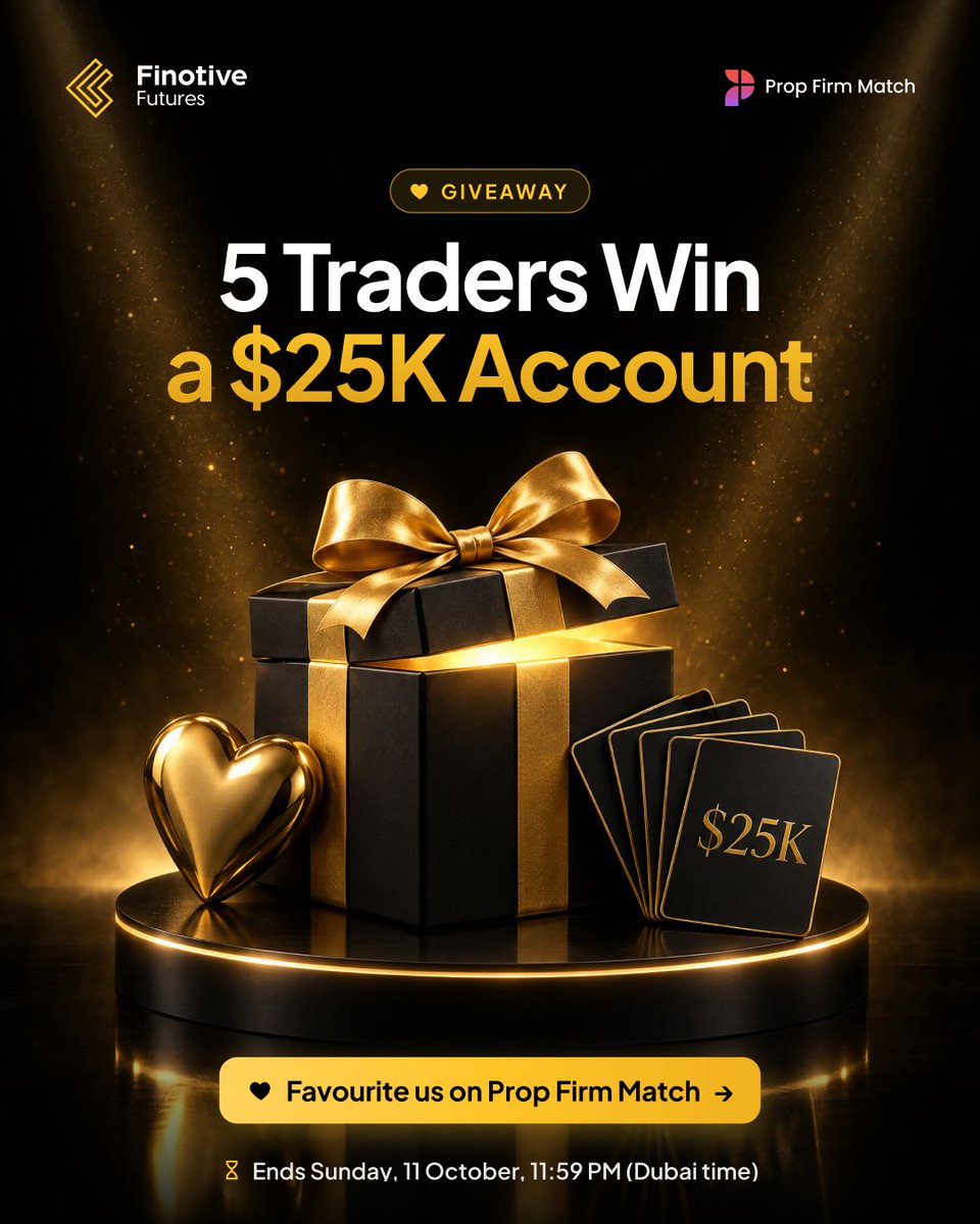 FinotiveFutures's tweet photo. 🎉 GIVEAWAY: 5 Traders Win a $25K Evaluation Account! 🎉
Finotive Futures is now listed on Prop Firm Match! 🚀
Check out our challenges and see how our plans compare with other firms.

🏆 5 winners will be selected at random.
⏰ Ends Sunday, 11 October, 11:59 PM (Dubai time) https://t.co/qHYEXAuJxV