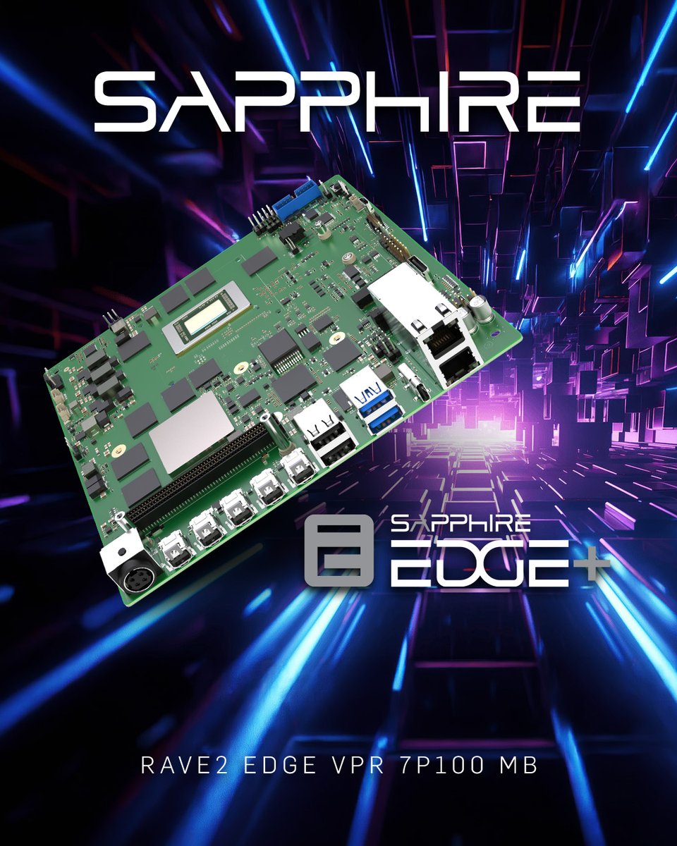 SapphireTech's tweet photo. The SAPPHIRE RAVE2 EDGE+ VPR-7P100 puts the power of an entire AI data center into a compact, robust mini-ITX form factor, designed to thrive in demanding environments from 0°C to 60°C.
.
.
#MachineVision #SensorFusion #AI #RyzenEmbedded #Versal #AMD #SAPPHIREEmbedded https://t.co/rppsCX0uBu