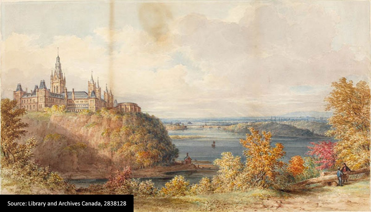 OurCommons's tweet photo. Dancing in a swirl of golden memories, artist James Duncan captures in watercolour the view of Parliament Hill in autumn 1866. https://t.co/rYEpZQdfXZ