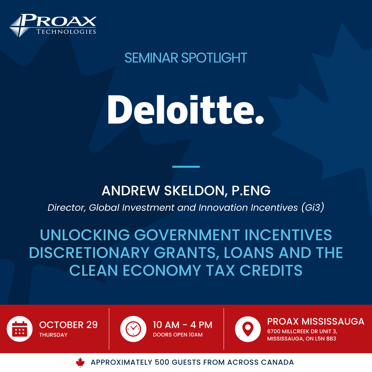 ProaxTech's tweet photo. Seminar Spotlight: Deloitte

Planning to invest in your operation? There may be funding on the table.

🕛 12:00 PM | Thursday, October 29 | Proax Mississauga
https://t.co/Pir7urFlf5

#WeAutomate https://t.co/bCdeegYtGN