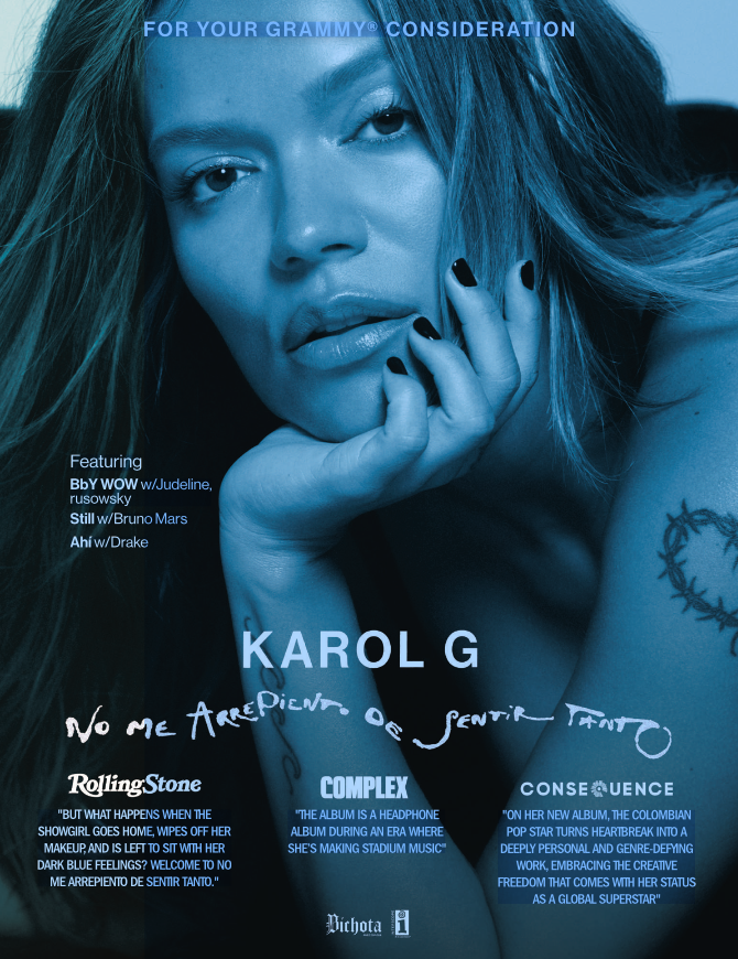 ShowbizByPS's tweet photo. 2027 Grammy FYC banner from Karol G (via Variety). https://t.co/e5PK3HGnMz