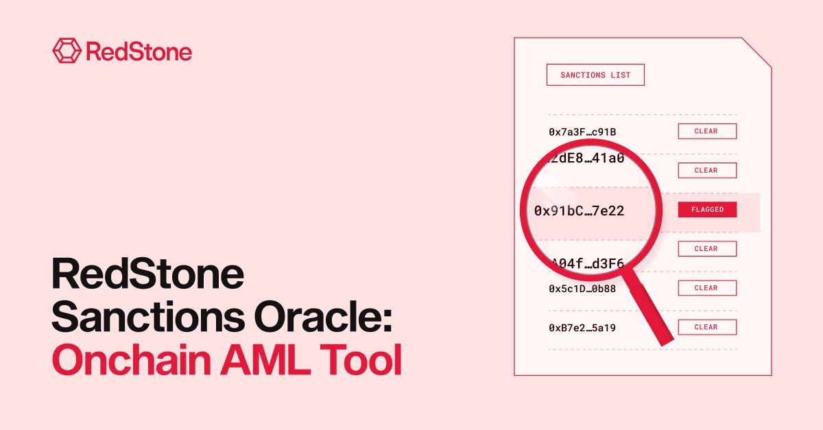 redstone_defi's tweet photo. Regulators and institutions want digital assets with built-in sanctions screening.

We’ve launched RedStone Sanctions Oracle, which checks wallets against 463 sources covering OFAC, UN, EU, and other lists, with weekly timestamped updates.

Integrate with a single line of code. https://t.co/MYbwncWGkI