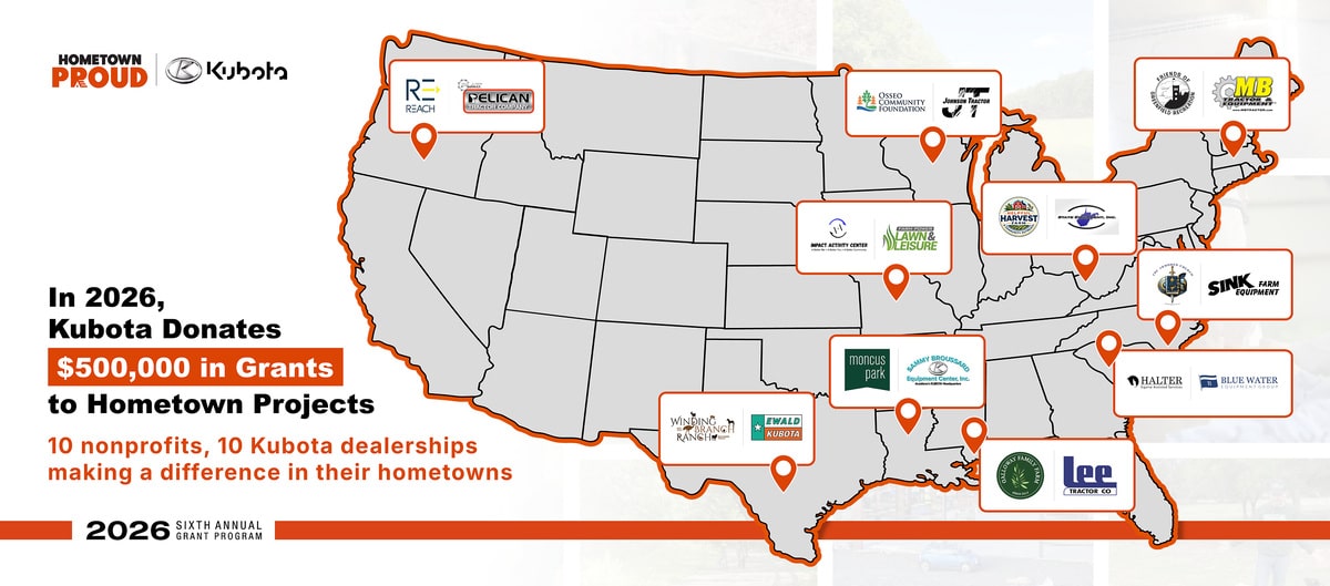 CompactEquip's tweet photo. Kubota Tractor Corp. has announced its selection of recipients for this year’s Kubota Hometown Proud grant program, with awards totaling $500,000 between cash and rebate funds going toward Kubota equipment purchases. 

Details 👇
https://t.co/MhI3Kksjtq https://t.co/Jx11gpnu0a
