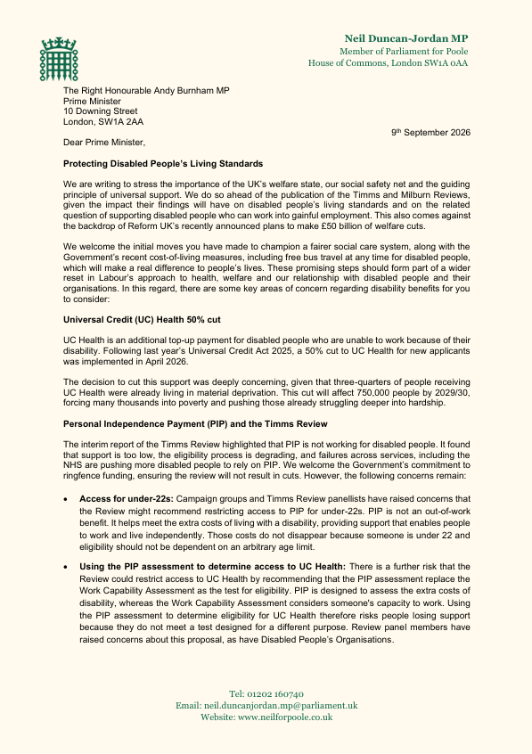 labourlewis's tweet photo. In his conference speech, Andy Burnham said that crude cuts to welfare are not the Labour way. That we need to invest in people and their success.

He’s right.

This should mark a reset in our approach to welfare, including to benefits for disabled people.

I recently signed @NeilForPoole’s letter calling for Labour to protect the living standards of disabled people by rejecting poverty-inducing cuts.

This is an opportunity to show disabled people who’s side we’re on. A return to the Labour way.