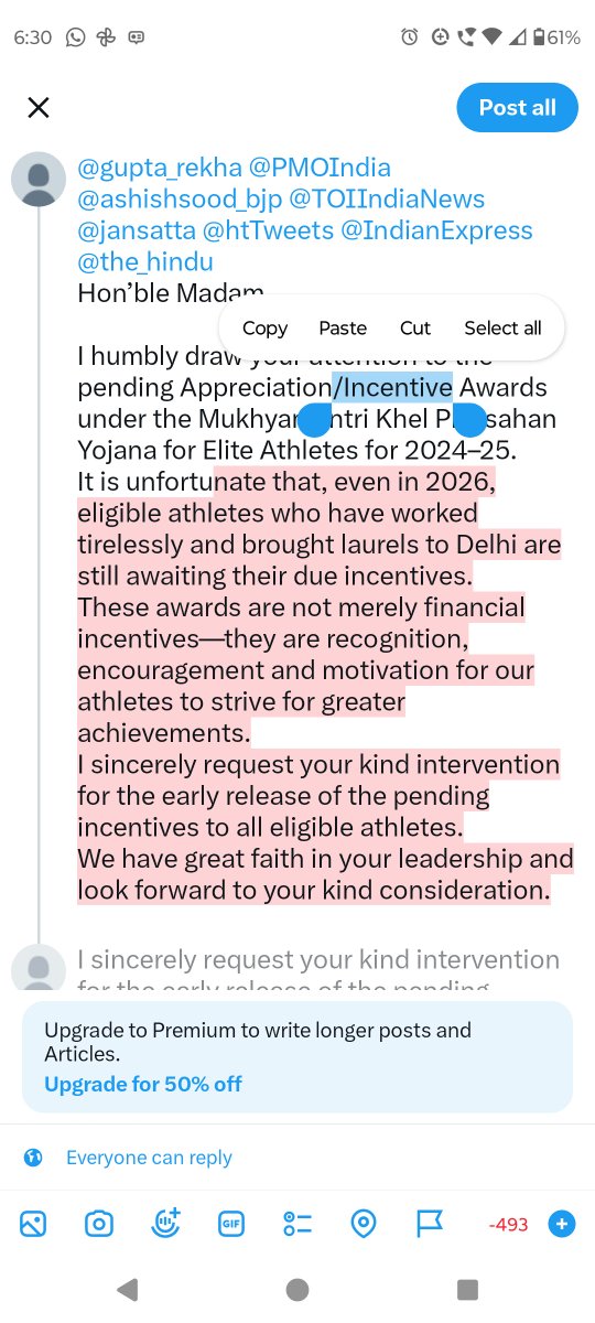 vigmamta's tweet photo. @gupta_rekha @PMOIndia @ashishsood_bjp @TOIIndiaNews @Jansatta @htTweets @IndianExpress @the_hindu I sincerely request your kind intervention for the early release of the pending incentives to all eligible athletes.

We have great faith in your leadership and look forward to your kind consideration. https://t.co/yIP2oe9cvk