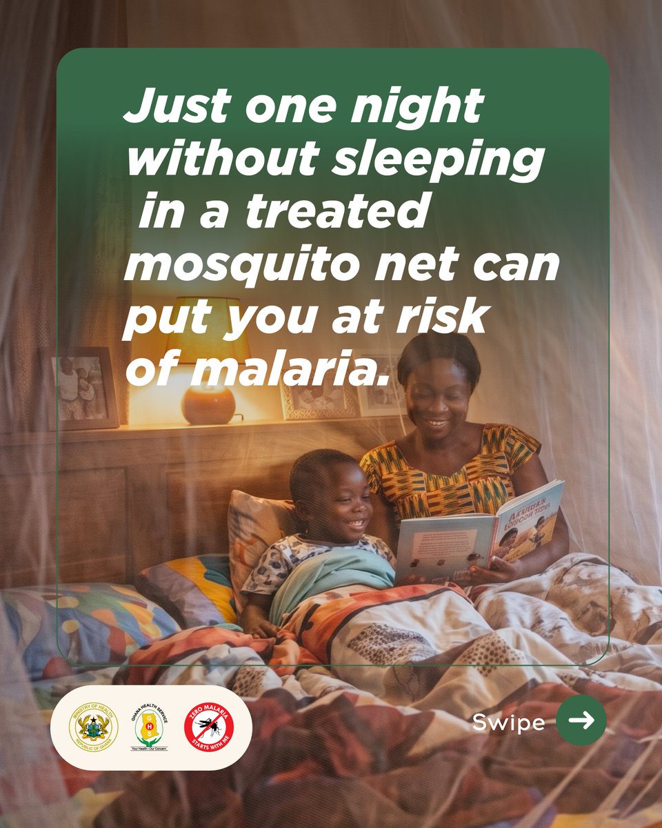 nmepgh's tweet photo. A mosquito net is a simple layer of protection that helps keep mosquitoes away while you sleep. Make sleeping under your ITN every night a habit. Protect yourself. Protect your family. Sleep safe, sleep under your net. 🛏️🦟

#NMEP #MalariaFreeGhana #ZeroMalaria #MalariaAwareness https://t.co/ONdp5mWFL7