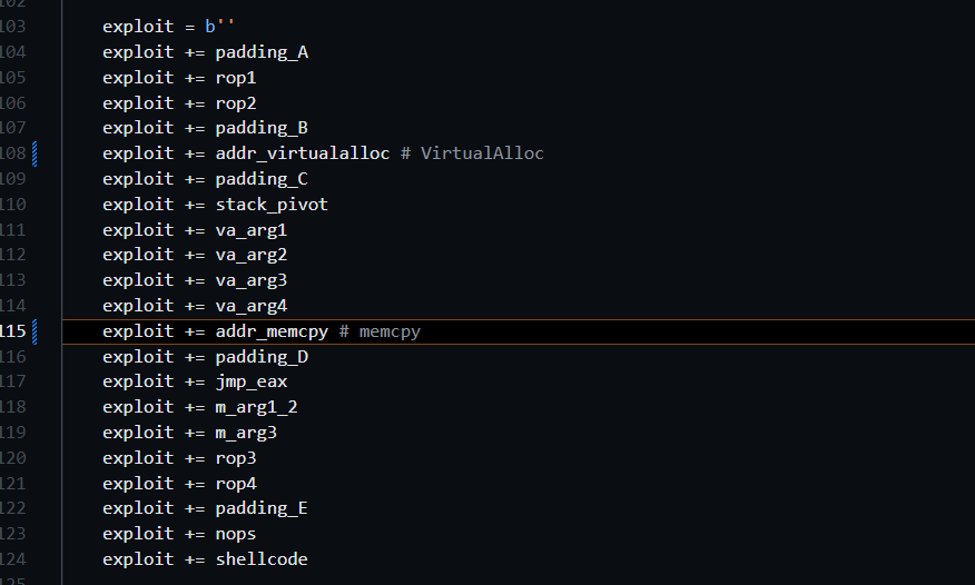 iss4c_f0ng's tweet photo. Successfully chained two API calls (VirtualAlloc+memcpy) using ROP... Three feels a bit tough though... https://t.co/RrgTCJQ4mz