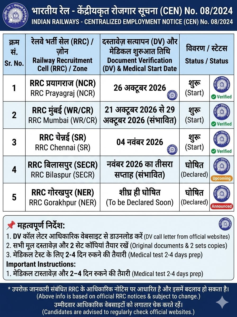 kzcc26's tweet photo. CEN 08/2024)के छात्र कब तक इंतजार करेंगे? 3 जोन की DV डेट आ चुकी है
#Railway_GroupD_Result #CEN082024 #RRC_Result
@RailMinIndia @AshwiniVaishnaw @secyminrailway @GM_NRly @GMNCRly @gmner_gkp @GM_RRB_NFR @EasternRailway @SERailwayHQ @secr_hq @ecrly @GM_CRly @GM_WRly @SWRly https://t.co/ed3k2Hd43Z
