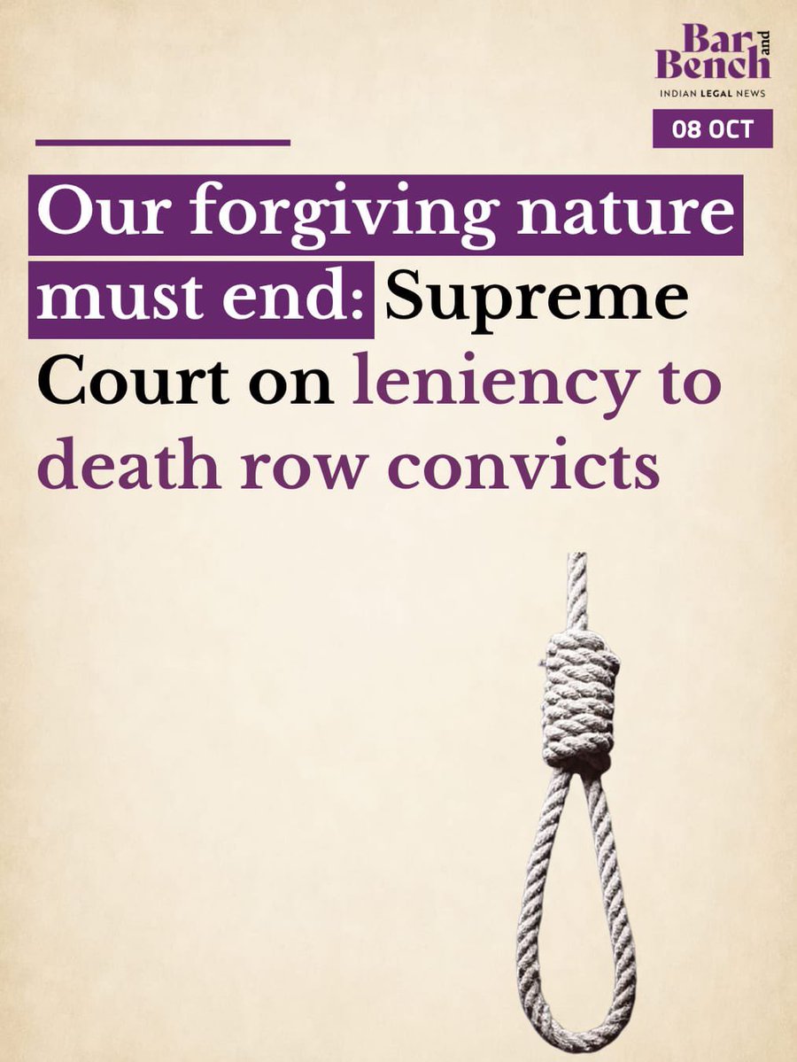 barandbench's tweet photo. Our forgiving nature must end: Supreme Court on leniency to death row convicts

Read here: https://t.co/f6cDtqnhGn https://t.co/sy4uDIdSw2