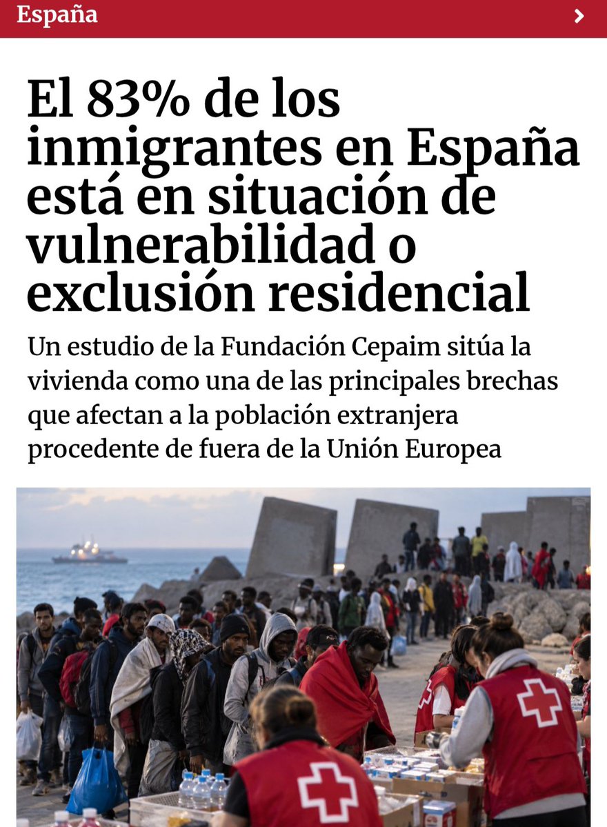 EvaGarc14446704's tweet photo. El 83% dels immigrants de fora de la UE estan en situació de vulnerabilitat o exclusió residencial, segons Cepaim.
Quan un model migratori genera tanta precarietat i dependència d’ajudes, alguna cosa no funciona. I això, en plena crisi d'habitatge, té conseqüències per tots. https://t.co/2aNenxDuRd