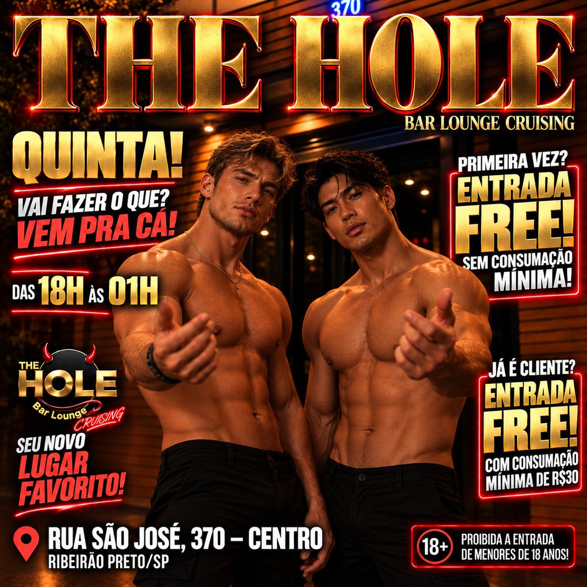 the_hole_rp's tweet photo. Saia da mesmice e faça da sua quinta um dia incrível! Só no The Hole! 😉

Obs: EXCLUSIVO para público gay masculino.

Proibido a Entrada de Menores de 18 Anos! 🔞

#theholerp #barlounge #bargay #barcruising #ribeiraopreto https://t.co/A60eAm3d9C