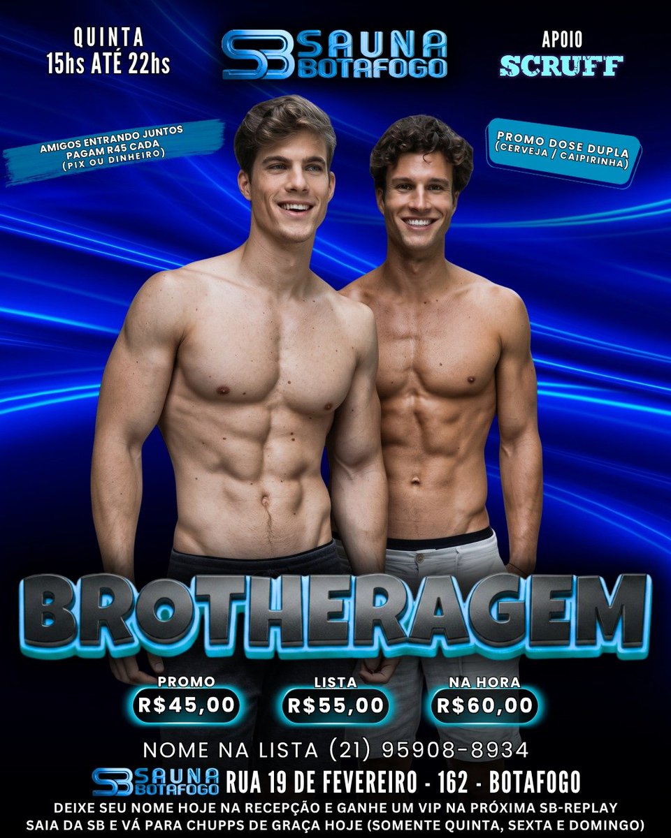 sbsaunabotafogo's tweet photo. SORTEIO • FOTO OFICIAL
Quer um vip pra SB hoje?
Regras:
1- Dar RT neste post
2- Seguir OS DOIS PERFIS @sbsaunabotafogo e @ChuppsclubLapa
3- Se ganhar, informar dados por DM.
Serão DOIS sorteados para HOJE 08/10/2026 Resultado após 14hs.
Quem não seguir as regras será eliminado! https://t.co/uf5X2au5AK