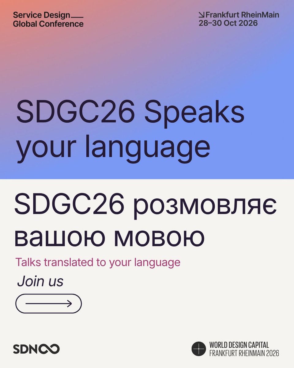 SDNetwork's tweet photo. 50+ countries, one conference. 🌍

SDGC26 Speaks Your Language: live translation into 40+ languages. Scan a QR code, pick yours, follow on your phone.

In cooperation with World Design Capital 2026. Join us in Frankfurt RheinMain or online!

https://t.co/voHbGxKHQL #SDGC26 https://t.co/JSkBkqsX2D