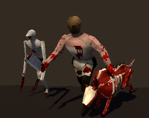 HeyHeyThereeee's tweet photo. A PS1 monster was about a thousand triangles, with rigid parts that moved on whole bones. PSX Monsters has four, rigged and animated, $9.99:
https://t.co/tte9VYhycA

Meet them in PSX Cemetery Kit, a churchyard on All Hallows' night, 40% off until 15 Oct:
https://t.co/TpA5ItQSqC

#gamedev #psx #horrorgame #ps1graphics