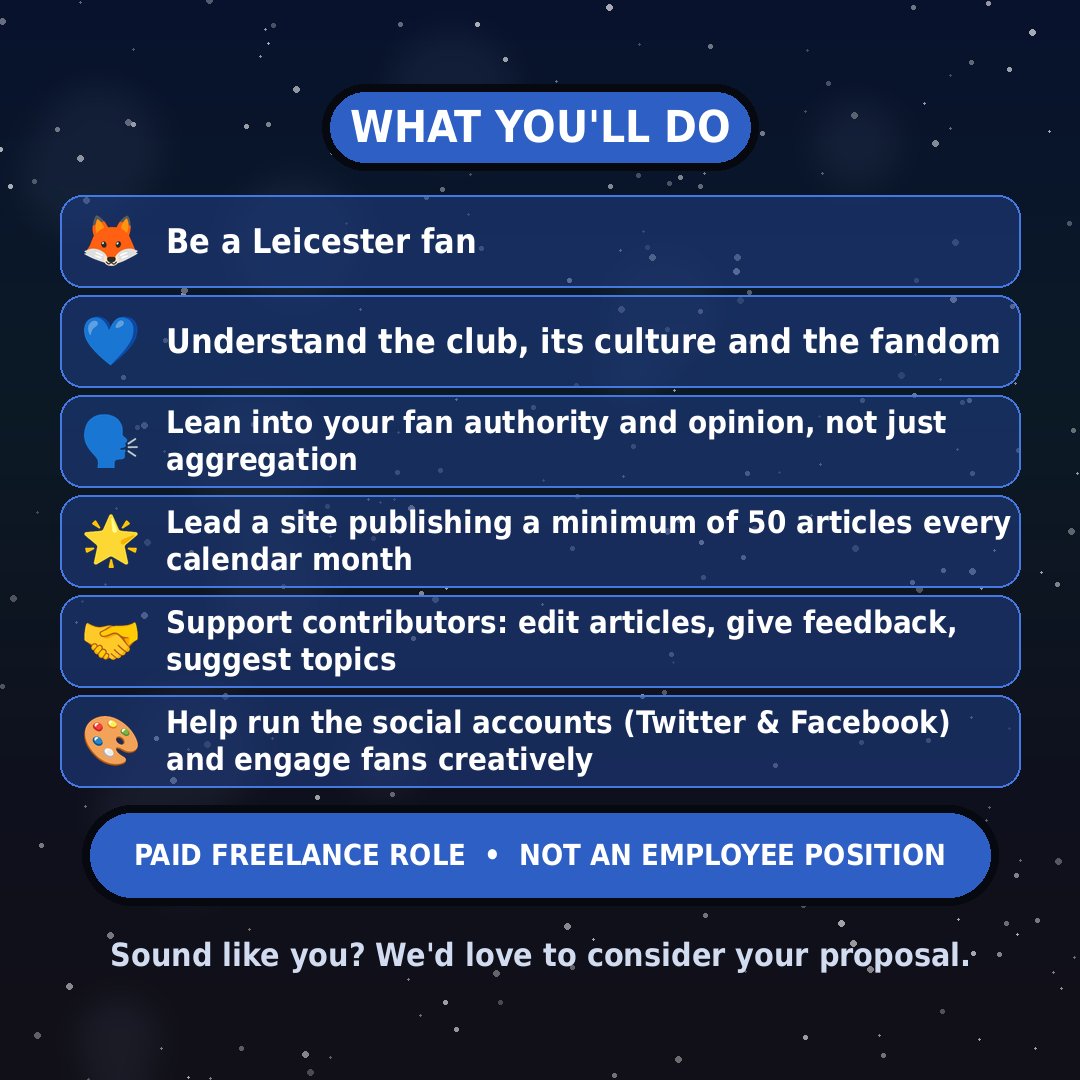 FoxesofLCFC's tweet photo. Leicester fans, I am looking for a new Site Expert to run Foxes of Leicester. 

For more information and to submit a proposal, use the link below this tweet 👇 https://t.co/IhKvuPFizt