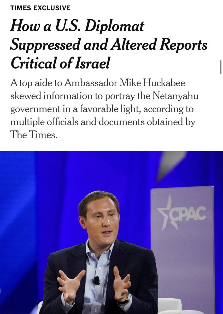 TheTNHoller's tweet photo. “Since taking up his post in April 2025, Huckabee aide David Milstein, 36, has repeatedly suppressed or significantly revised embassy reporting on Israeli activities to present Netanyahu in a favorable light.” https://t.co/vKU82pdqRB https://t.co/SoJiCHI9rr