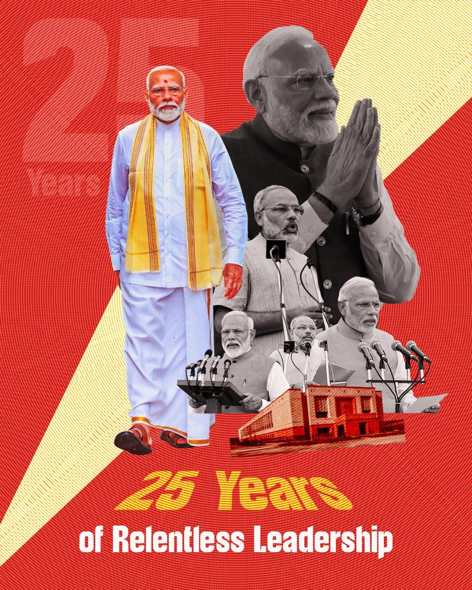 BJP4India's tweet photo. 𝐍𝐞𝐯𝐞𝐫 𝐜𝐨𝐦𝐩𝐫𝐨𝐦𝐢𝐬𝐞𝐝
𝐍𝐞𝐯𝐞𝐫 𝐛𝐨𝐰𝐞𝐝
Celebrating 25 years of relentless leadership.

#25YearsOfSeva
#SevaSankalpAbhiyan https://t.co/NMlHnKh5GI