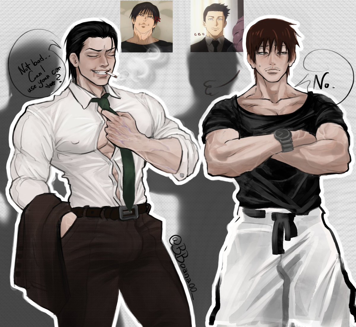 BBoana00's tweet photo. Toji &amp; Shiu outfits swap 🔄 https://t.co/5n6qPR6BLG