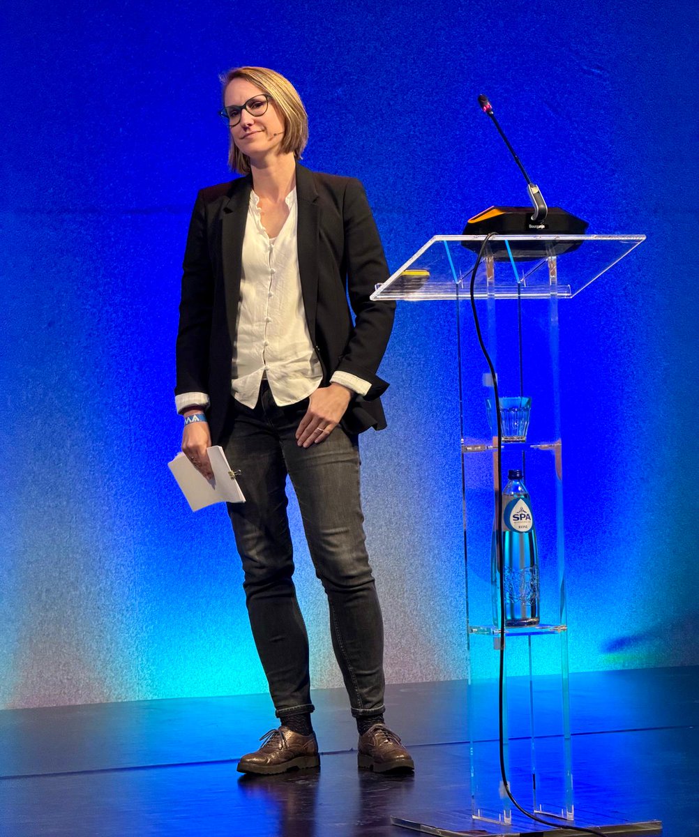 medwma's tweet photo. Prof. Dr. Katharina Bauer at the WMA GA 2026 on "technomoral distress": doctors need to work well with AI while still asking whether it is the right solution at all. Resilience should never shift the burden onto individual physicians or replace structural change. https://t.co/yDaFtMEEOt
