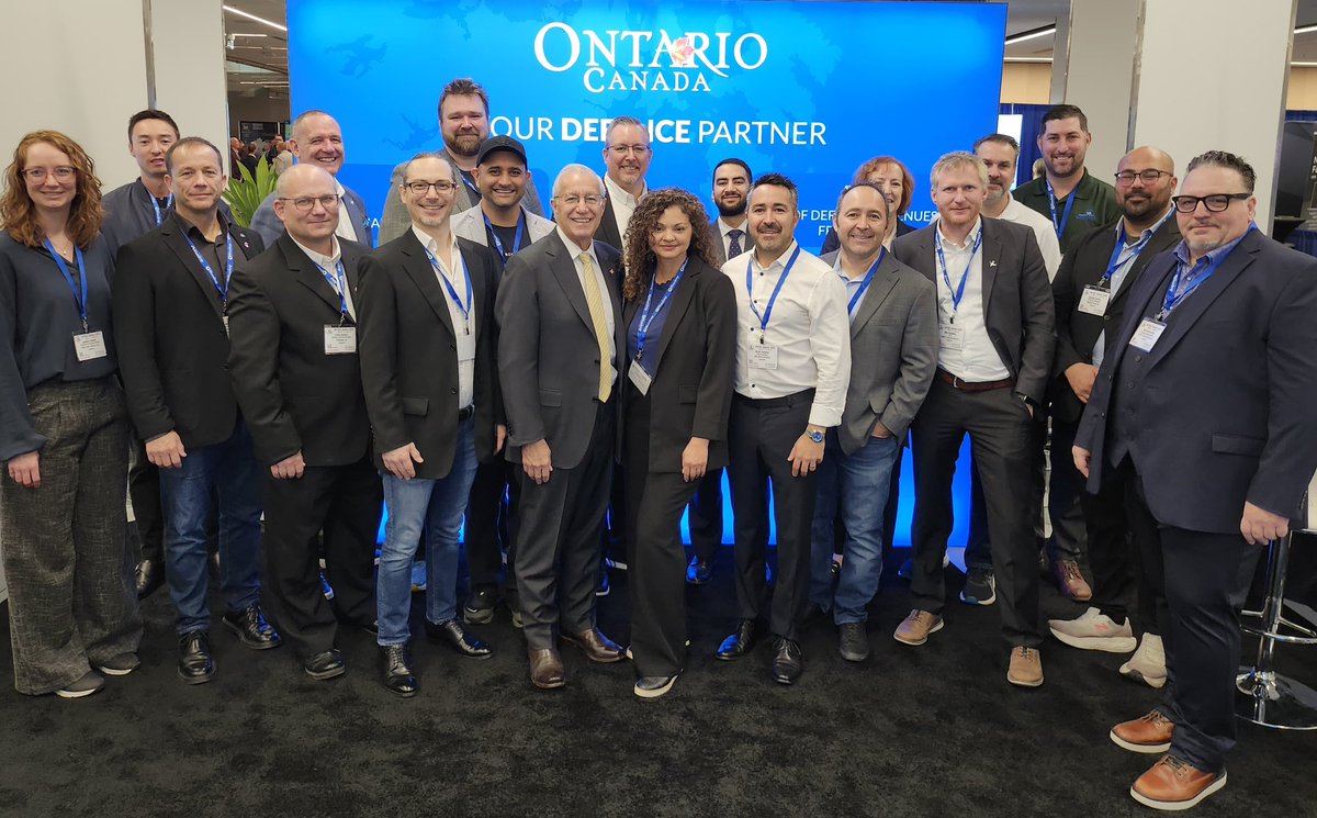 VictorFedeli's tweet photo. On the heels of yesterday's roundtable with the 15+ Ontario companies representing the province at DEFSEC, we had the opportunity to stop by their booths on the conference show floor.
 
It was great to learn more about their operations, and how their defence innovations and capabilities will bolster our broader supply chain and sector.