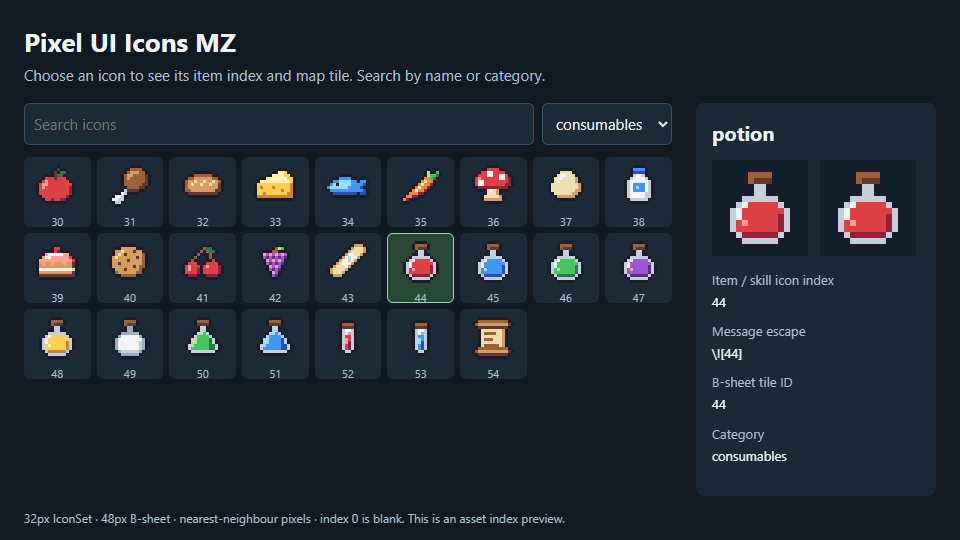 HeyHeyThereeee's tweet photo. RPG Maker MZ devs: 200 pixel icons as a ready 32px IconSet for items, weapons, skills and states, plus a 48px B-sheet for map pickups. $2.99, 40% off until 15 Oct:
https://t.co/O73IYM8Fac

20 of them free:
https://t.co/JC5MjZZx2C

#RPGMakerMZ #RPGMaker #pixelart #gamedev #indiedev