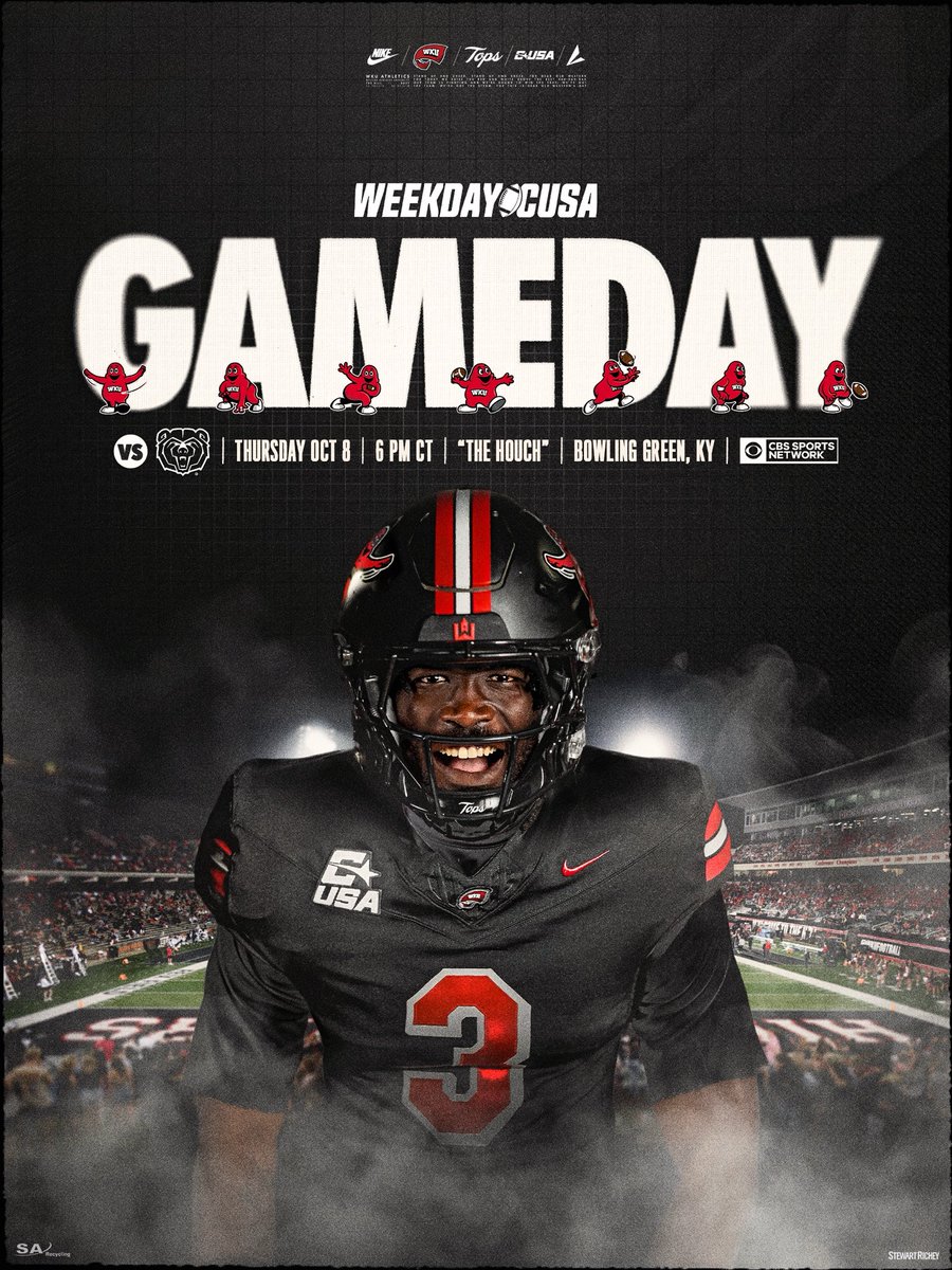 WKUFootball's tweet photo. A #WeekdayCUSA 𝘽𝙇𝘼𝘾𝙆𝙊���𝙏 On The Hill ⚫️ https://t.co/LlQLhwluvq