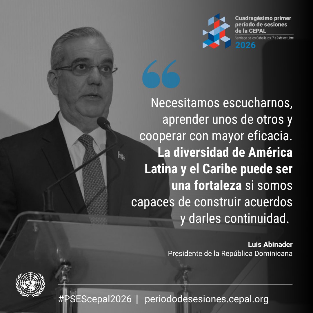 ONU_RD's tweet photo. En el 41.º período de sesiones de la @cepal_onu, el presidente de la #RepúblicaDominicana, @luisabinader,  llamó a aprovechar las transformaciones que vive América Latina y el Caribe para generar oportunidades y bienestar.

Destacó el potencial de la integración regional. https://t.co/wgFX3gi4o4